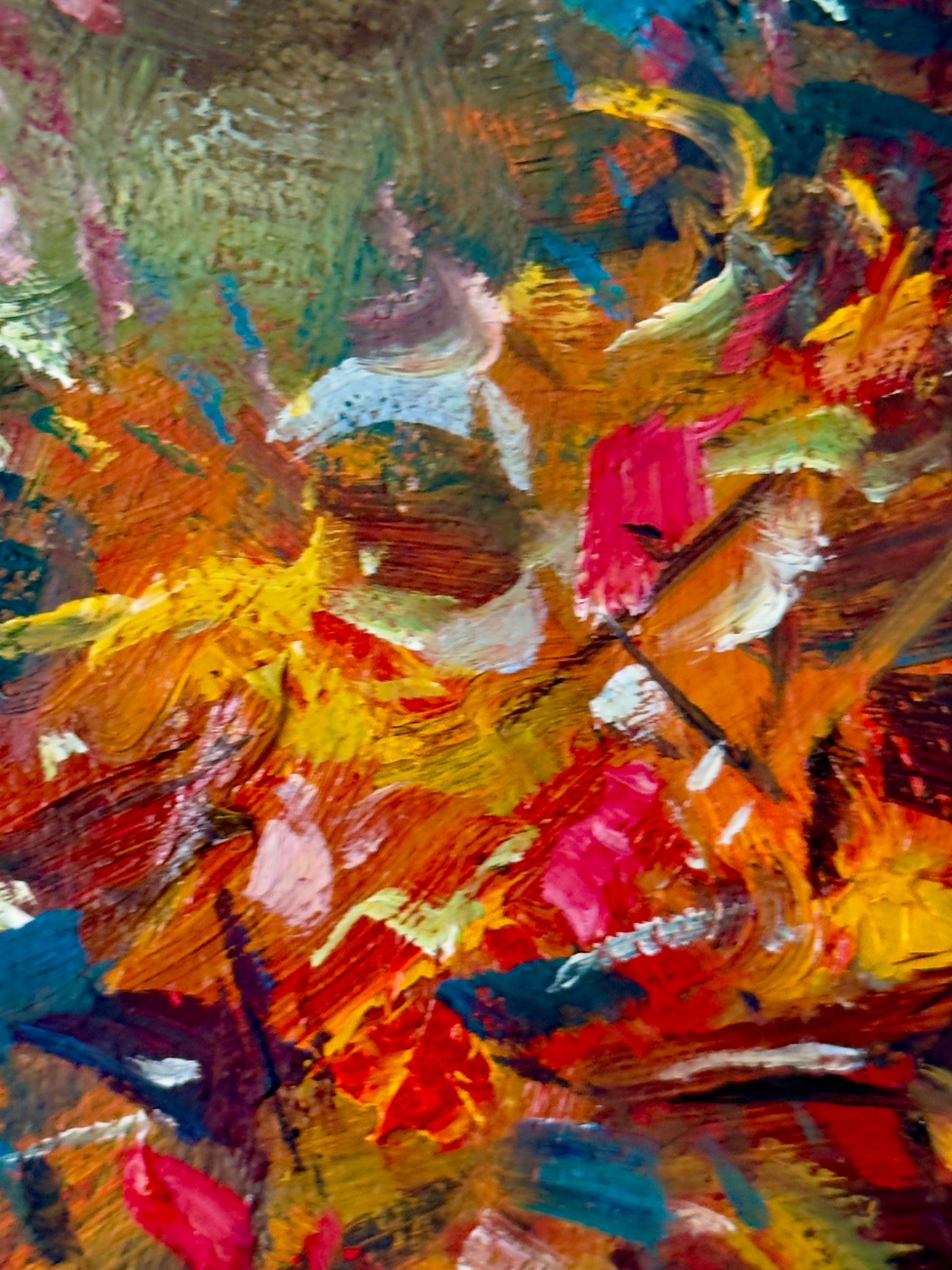 Close painting detail of profile at edge of a bright ivory passage
