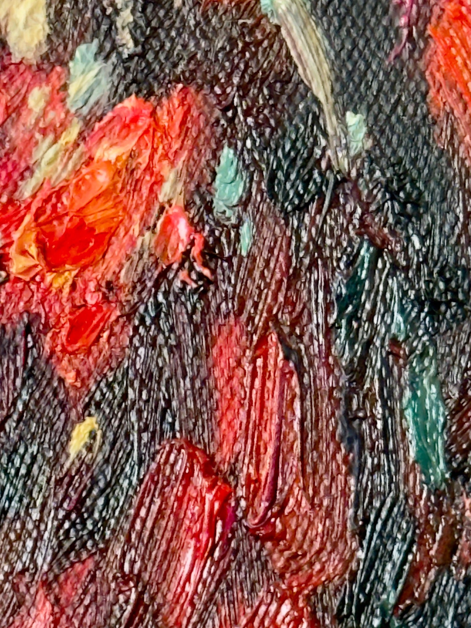 Raised red and black brushstrokes
